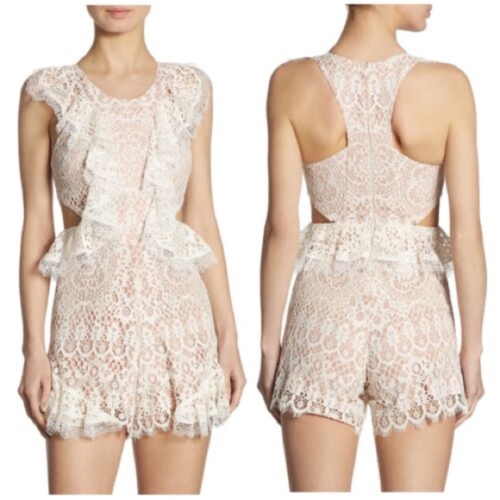 Alexis “Barbara Bar” Lace Ruffle Side cut out Romper